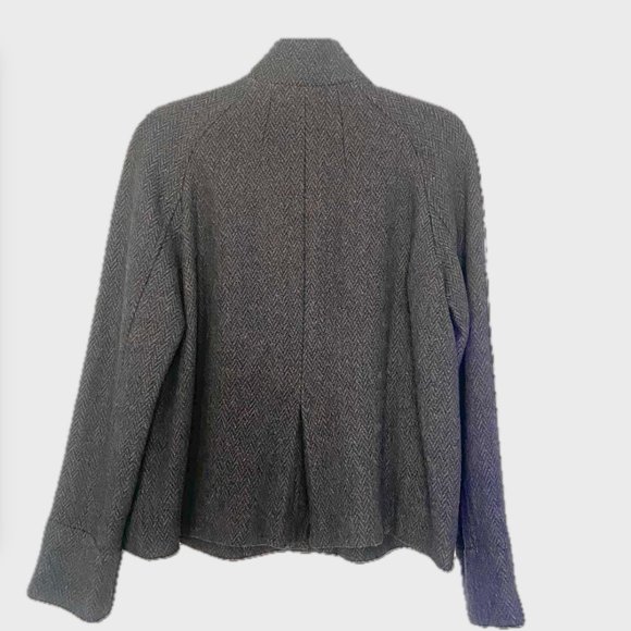 Banana Republic Military Style Cropped Jacket Gray Herringbone Mock Collar  EUC - Picture 2 of 15